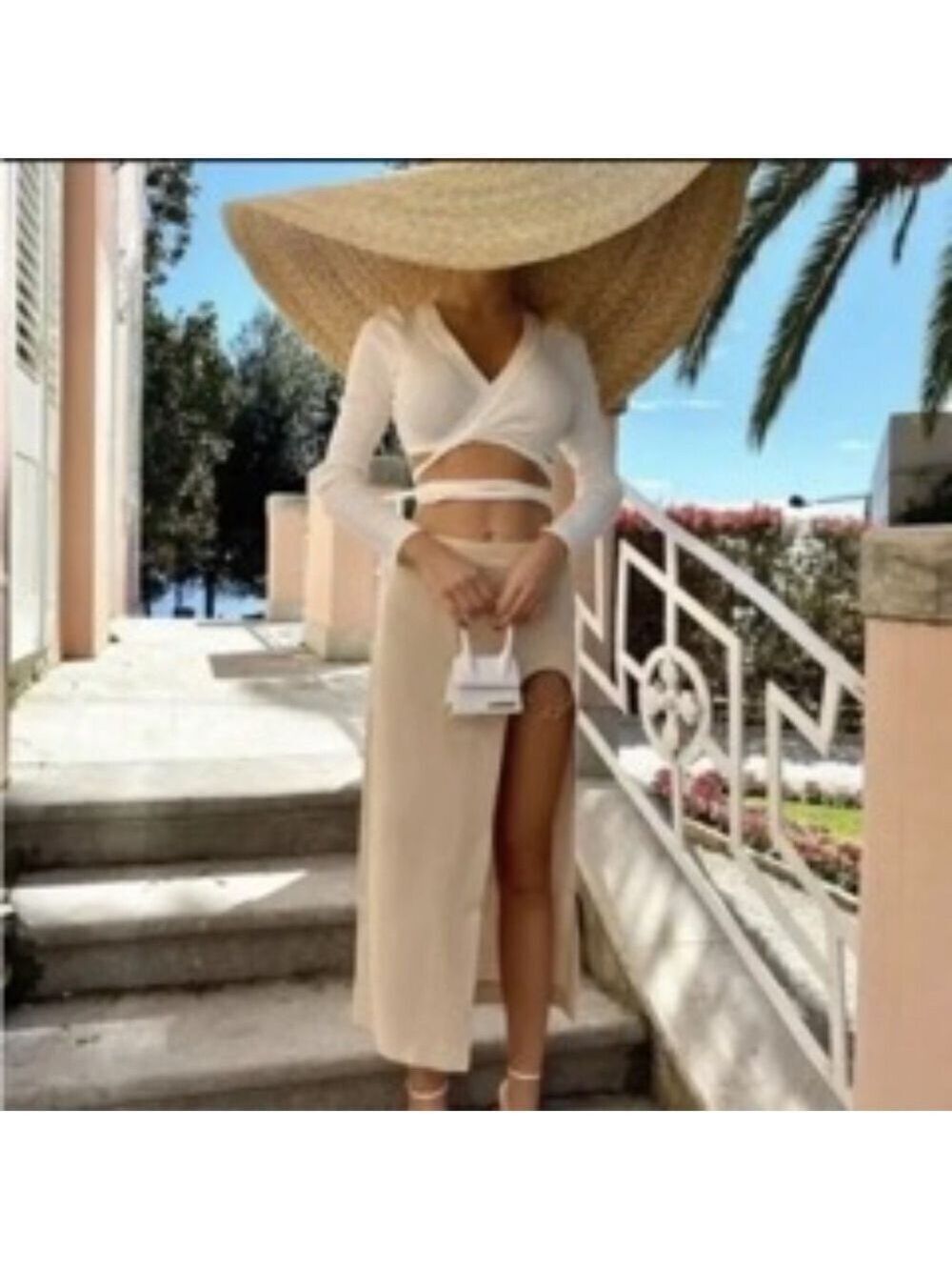 ZARA Deep Slit Linen Midi Pencil Beachy Skirt